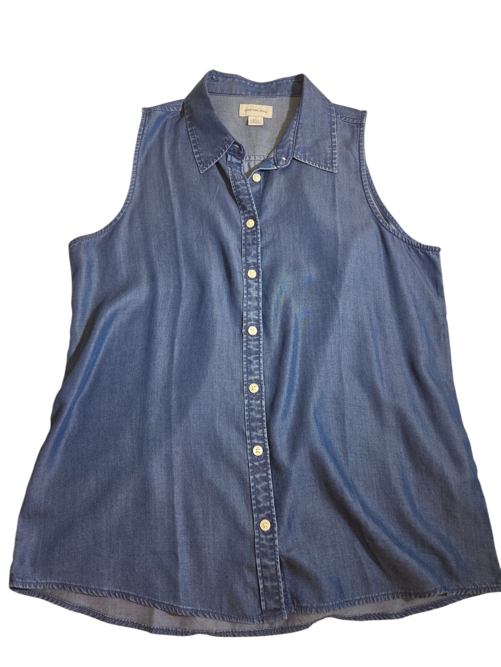 Calvin Klein Jeans Sleeveless Chambray Button Down Shirt Blue Size M